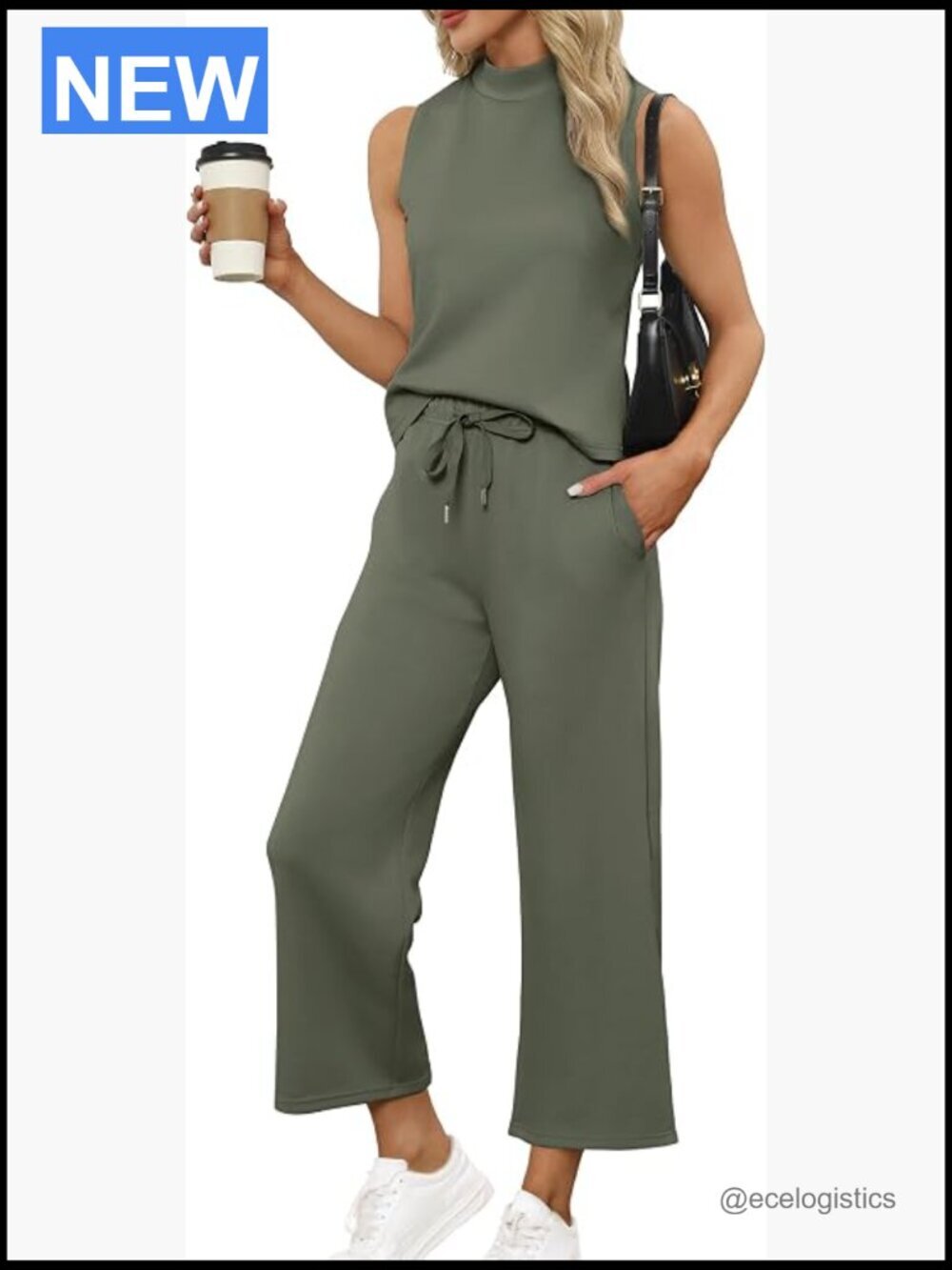 Two Piece Lounge Sets Mock Neck Wide Leg Crop Pants Vacation Outfits